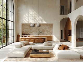 scandinavian style living room loft apartment modern design open space minimalist furniture natural light