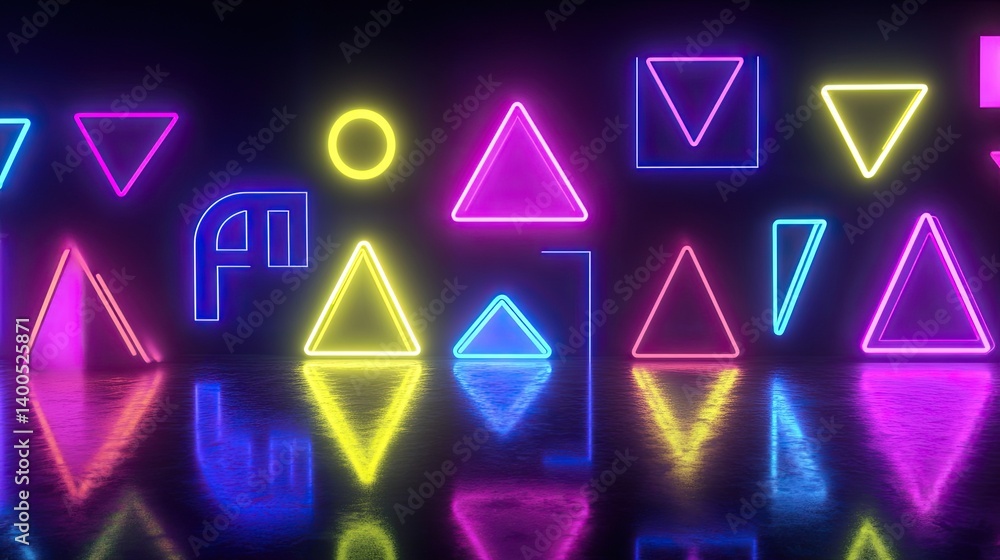 Poster luminous geometric shapes create a dazzling display against a dark backdrop