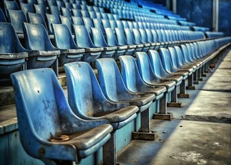 Fototapeta premium Empty Stadium with Old Blue Seats - Copy Space for Text