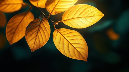 Golden autumn leaves bathed in sunlight
