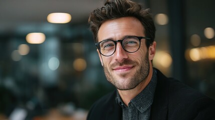 Obraz premium Professional Portrait of Businessman in Stylish Black Eyeglasses