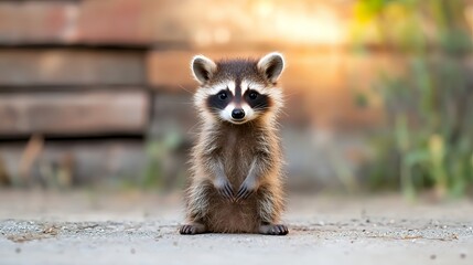 Adorable baby raccoon posing outdoors