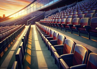 Fototapeta premium Empty Baseball Stadium Seats: Bleachers and Grandstand, Daytime View