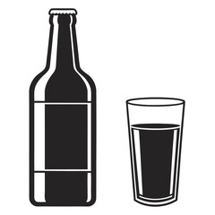 Bottle and Glass Combo in Simple Black Silhouette Style