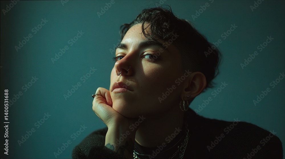 Poster portrait of a non-binary individual in studio lighting