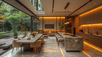Fototapeta premium Luxurious Modern Home Interior Design with Garden View