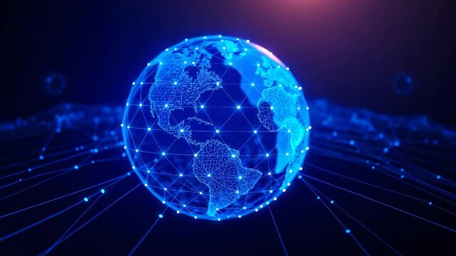 Abstract Blue Globe Network with Connected Lines and Nodes