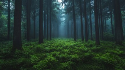 Fototapeta premium Enchanted Forest: A Mystical Path Through the Fog