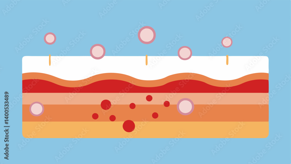 Poster layered skin structure a crosssection of skin layers showing nanoparticles traveling through the out