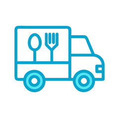Food Delivery Truck with Utensil Symbol Icon Design
