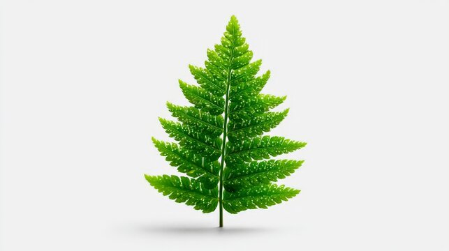 Bright green symmetrical fern leaf isolated on white background centered in minimalistic composition to express natural symmetry botanical purity and organic simplicity