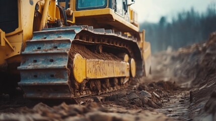 Construction worker guiding a bulldozer to clear land for a new project. Featuring expertise and control