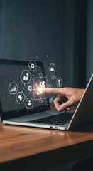 Innovation Touch: Transforming Business with Digital Solutions on Laptop - Technology, Connectivity, and Future Growth!