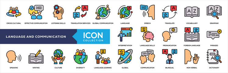 Language and Communication Lineal Color Icon Collection