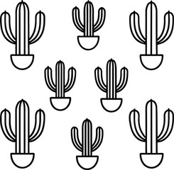 Cactus Repeat Outline Icon Line Art Drawing Vector | Desert, Nature & Plant Pattern Line Art