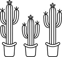 Cactus Repeat Outline Icon Line Art Drawing Vector | Desert, Nature & Plant Pattern Line Art