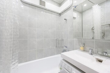 interior apartment room bathroom, sink, decorative elements, toilet