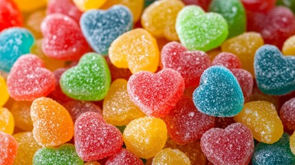 A pile of colorful jelly beans in the shape of hearts
