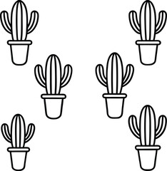 Cactus Repeat Outline Icon Line Art Drawing Vector | Desert, Nature & Plant Pattern Line Art