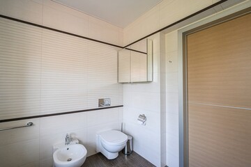 interior apartment room bathroom, sink, decorative elements, toilet