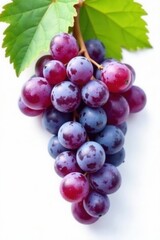 Fototapeta premium Clusters of plump purple grapes, pristine white backdrop, tabletop, delicious
