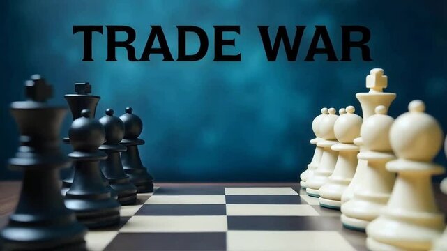 Trade war, tax and tariffs on imported goods represented by two opponents battling in a game of chess