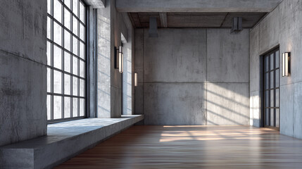 Abstract architecture design of  Spacious room with natural light and wooden floor
 
