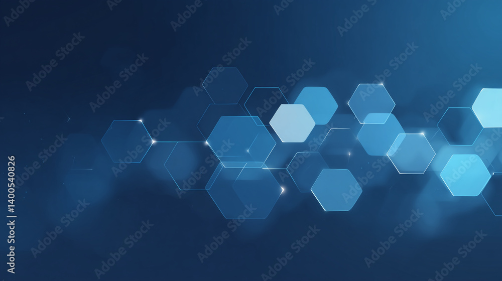 Poster abstract blue background with hexagonal shapes and connecting lines in a modern design