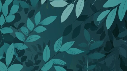 Teal Leaf Pattern, Minimalist Botanical Design for Website Backgrounds