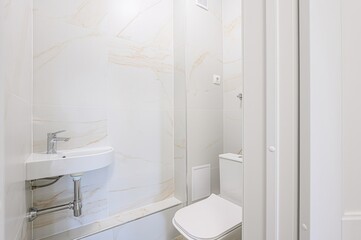 interior apartment room bathroom, sink, decorative elements, toilet