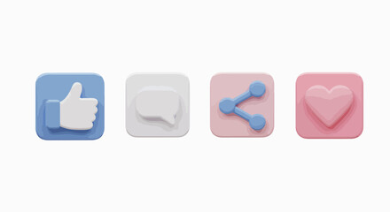 Fototapeta premium social media icon set thumbs, comment, share and love 3d style