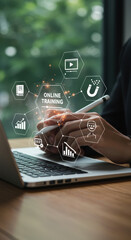 Online Training & E-Learning: Boost Skills with Digital Courses, Webinars & More! Laptop Learning for Professional Development Today.