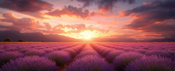 lavender sunset field impressionist landscape blooming flowers