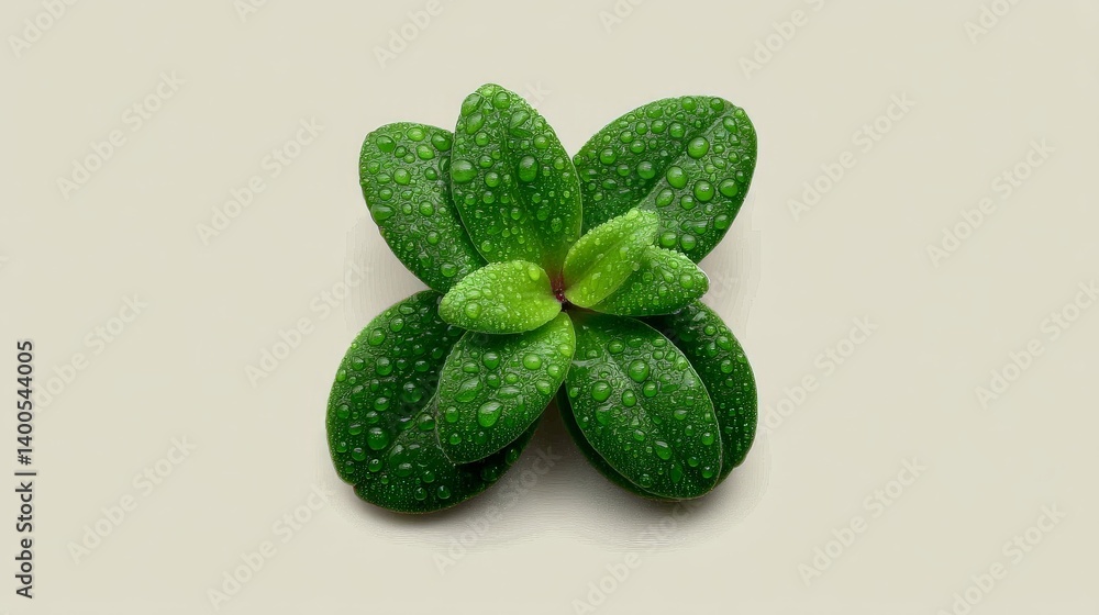 Aufkleber leaf shaped arrangement of oval green elements placed symmetrically on light gray surface symbolizin