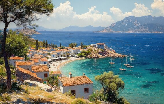 Coastal Serenity in Greece Vlychos Beach Hydra Seaside Village