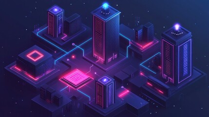 Futuristic city on digital network