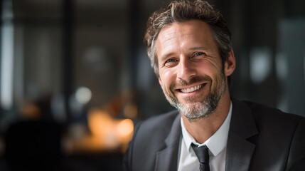 Fototapeta premium Successful Consultant with Natural Smile in Modern Indoor Setting
