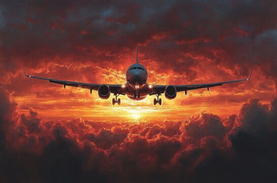 Aerobatic Maneuvering Airplane Silhouette Against Sunset Sky