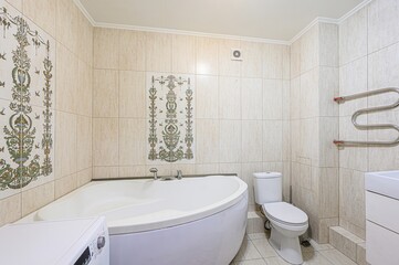 interior apartment room bathroom, sink, decorative elements, toilet