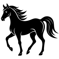 Obraz premium Black and white illustration of a horse vector icon on white background