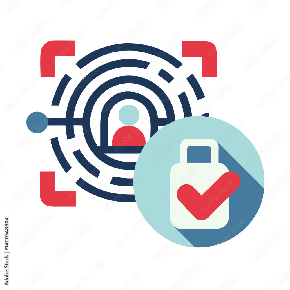 Poster biometric authentication security icon with checkmark design