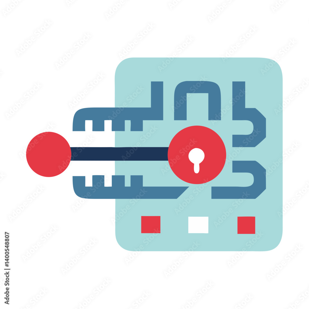 Poster cryptography key symbol in flat design against a minimal background