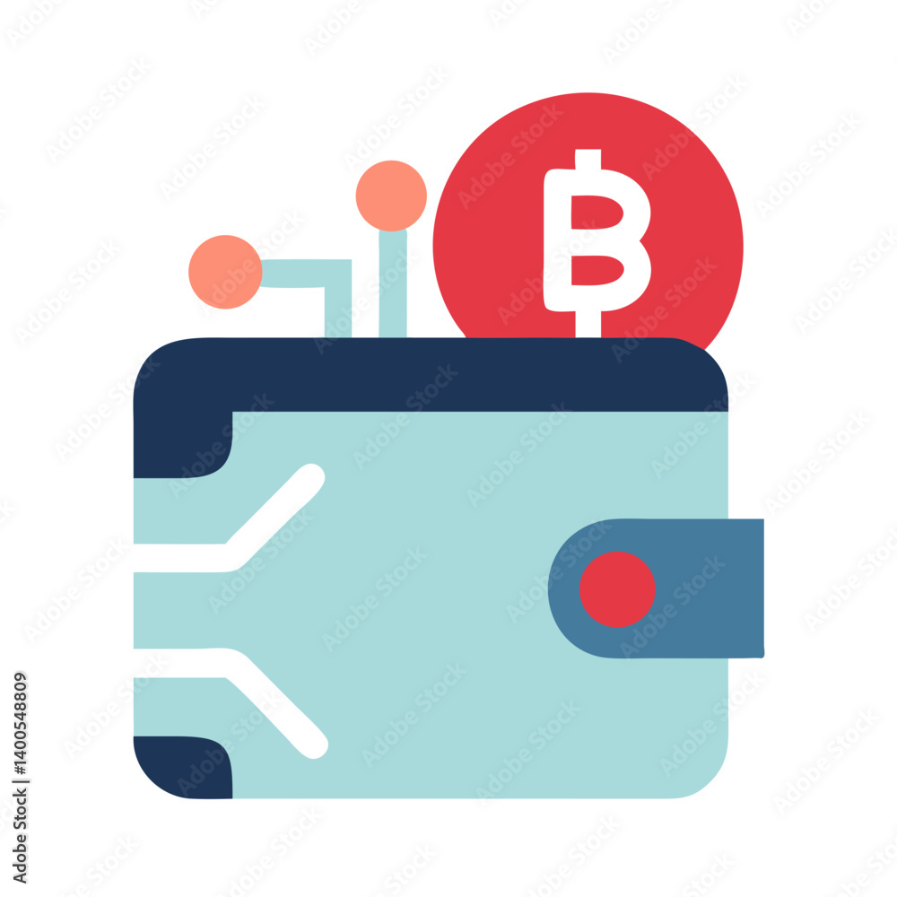 Aufkleber digital crypto wallet icon with bitcoin symbol in flat design