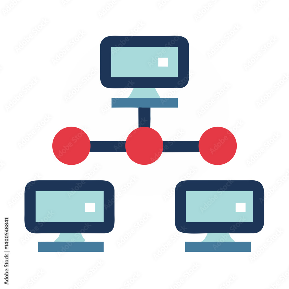 Poster computer network icon with connected devices in flat design
