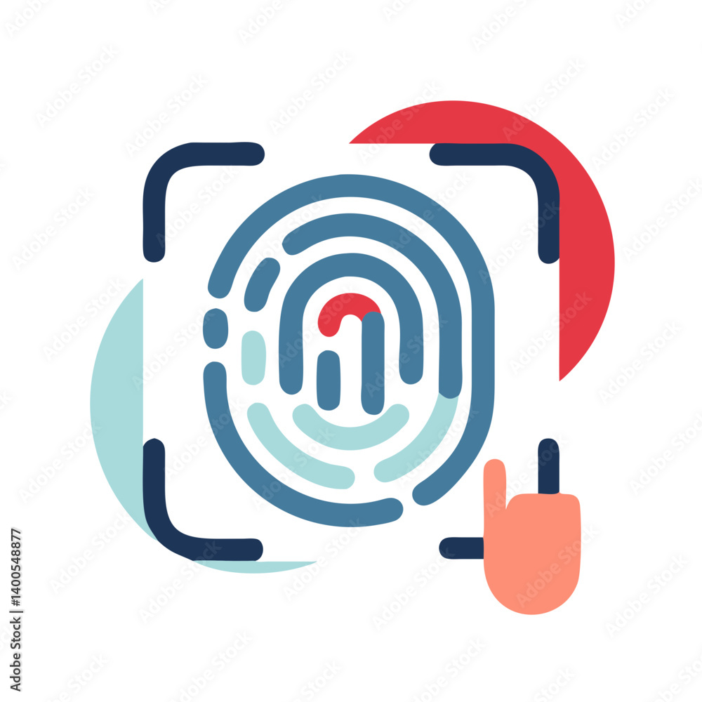 Poster digital fingerprint scanning icon with colorful abstract shapes