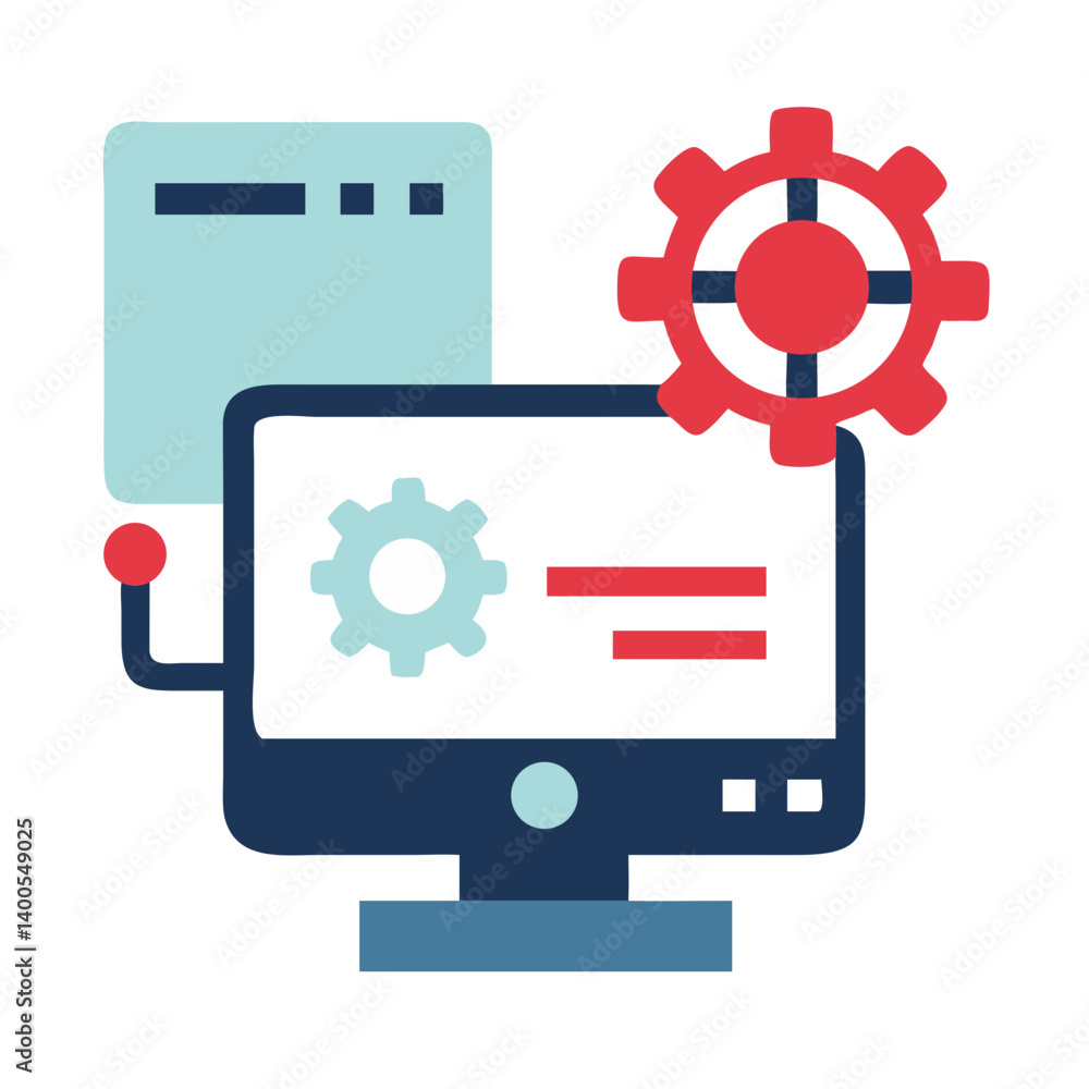 Poster virtual machine with gears and computer screen design
