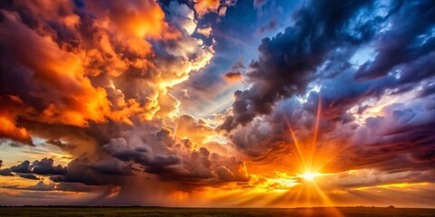 Fototapeta premium Dramatic Sunset Storm Cloudscape - Fiery Sky & Copy Space