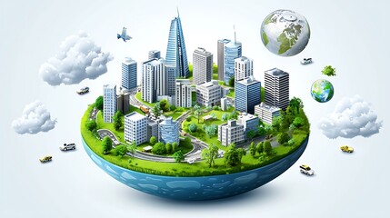 Sustainable city nestled within a sphere