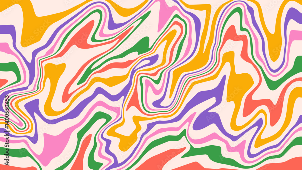 Fototapete abstract background with colorful waves. vector psychedelic pattern in trendy retro 60s, 70s, 90s st