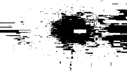Abstract distorted black, white motion glitch overlay effect distress texture. Black grunge, white background.